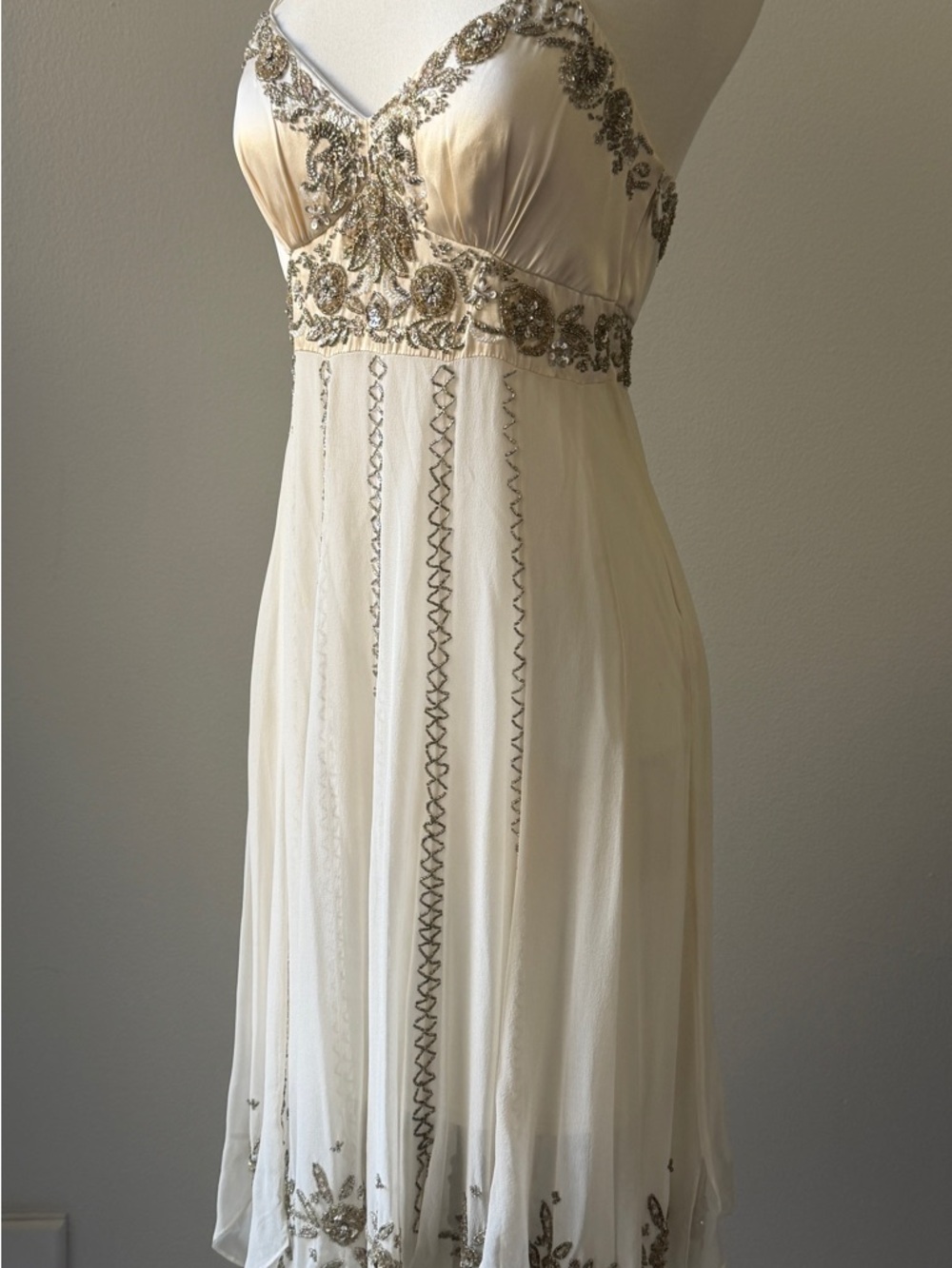 Sue Wong Ivory Halter Embellished Empire Waist Dress - Picture 3 of 12